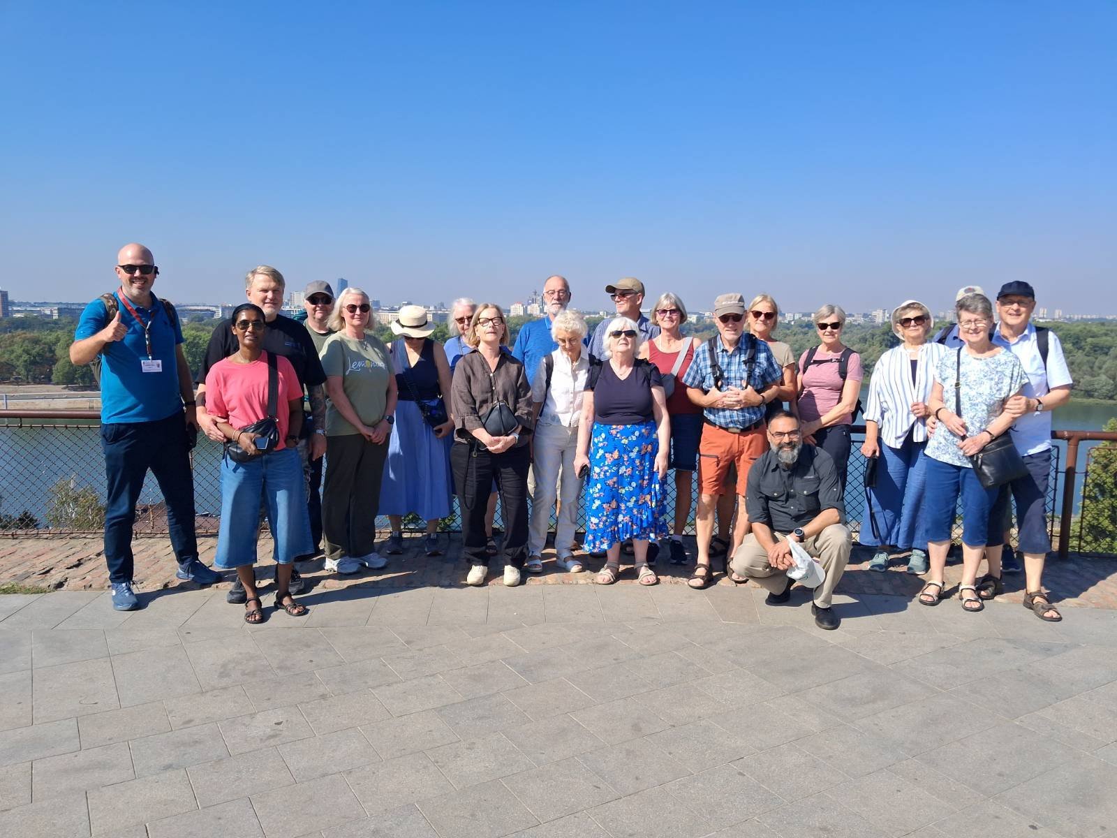 A group of visitors overlooking the rivers from Kalemegdan